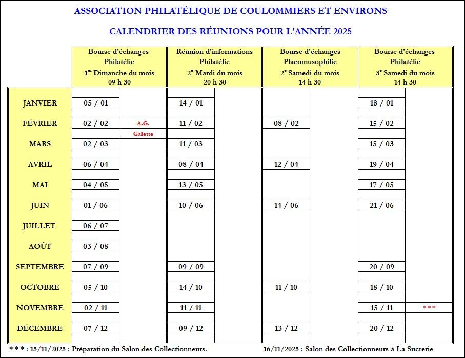 2025 Calendrier